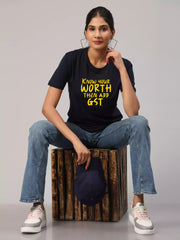 Know your worth  - Sukhiaatma Unisex Graphic Printed Navy Blue  T-shirt