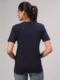 Focus - Sukhiaatma Unisex Graphic Printed Navy Blue T-shirt