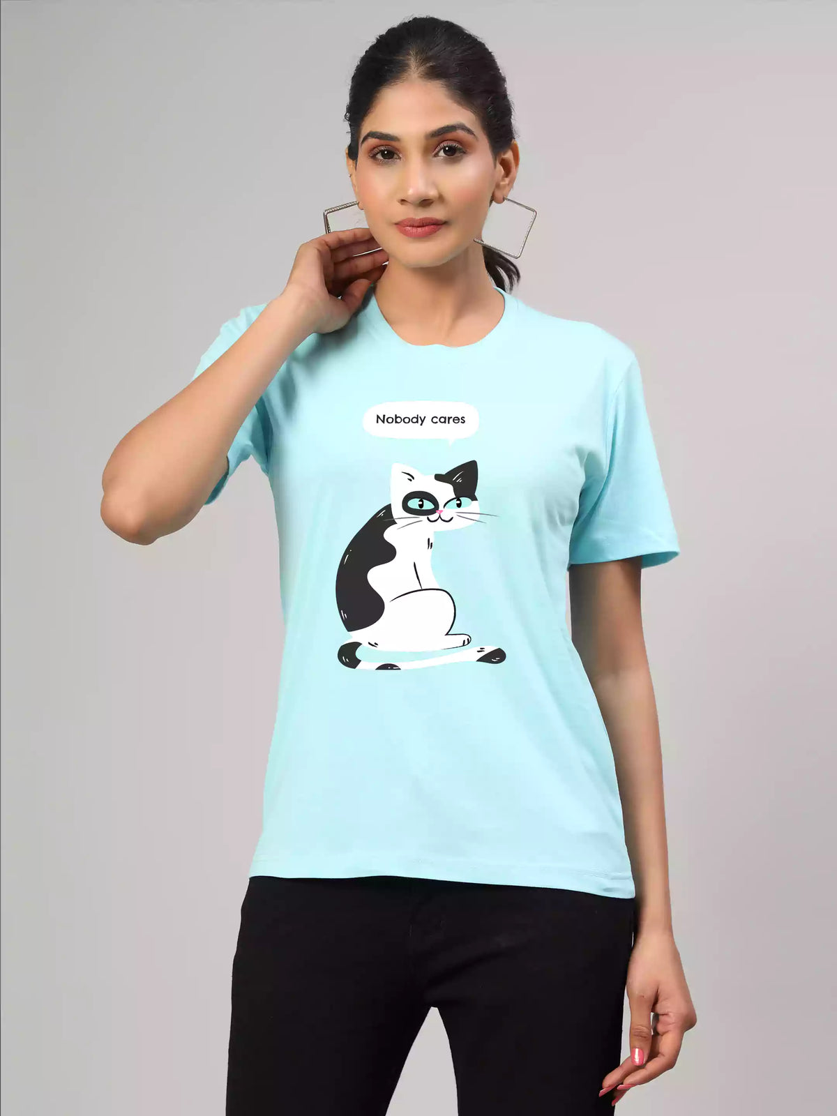 Nobody cares - Sukhiaatma Unisex Graphic Printed Aqua Blue T-shirt