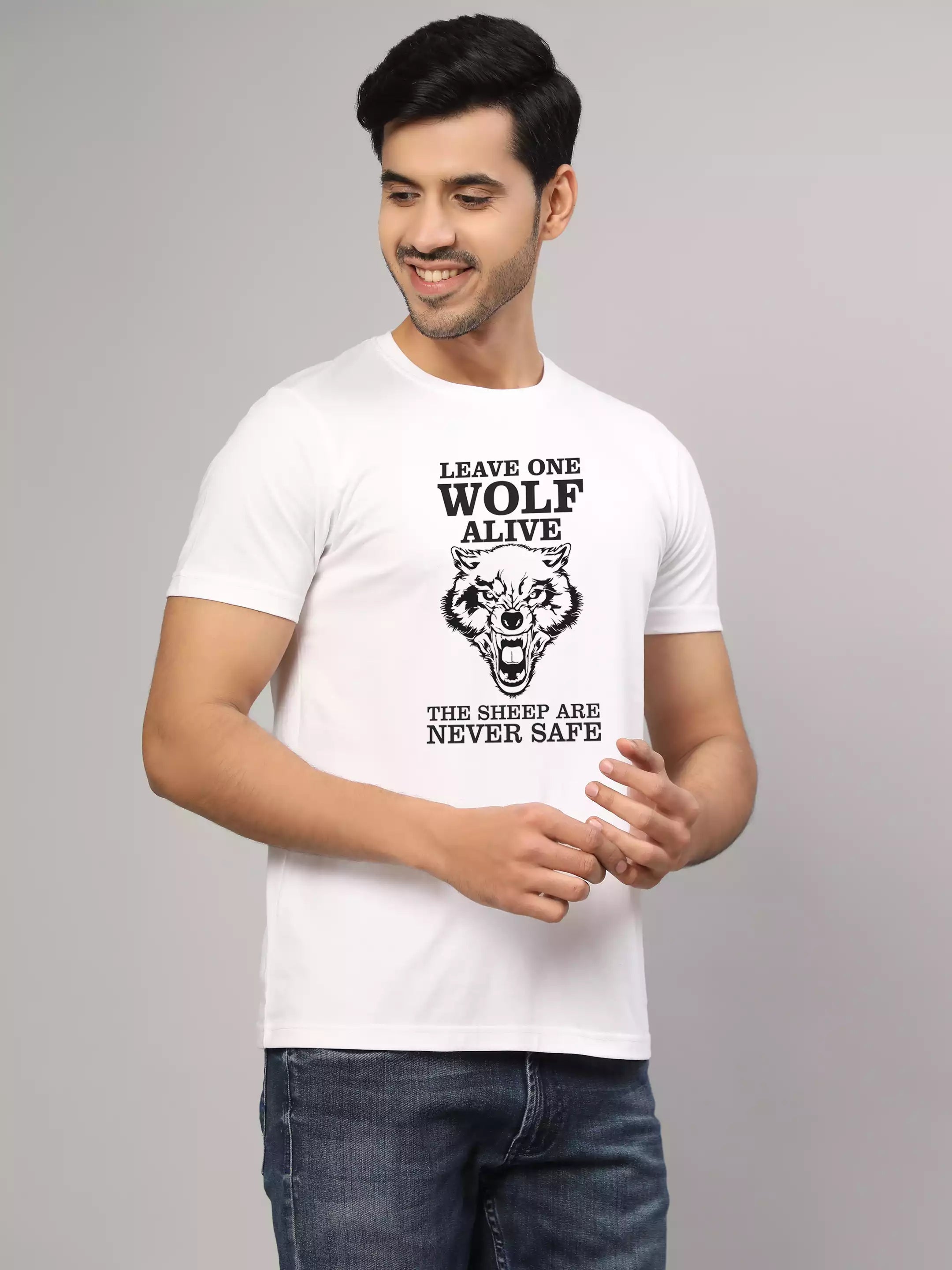 Wolf  - Sukhiaatma Unisex Graphic Printed White T-shirt